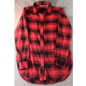 Athleta Red Black Buffalo Plaid Flannel Shirt Women’s xs Button Down Casual